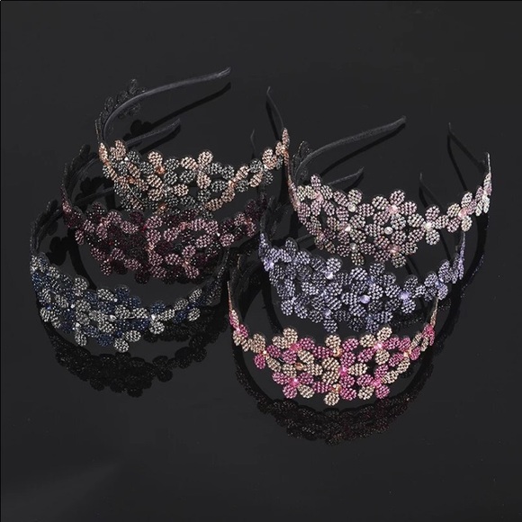 HANDMADE CHAMPAGNE AND GREY CRYSTALS AND RHINESTONES HAIR BAND-$15 EACH OR 2/$25 - Picture 3 of 4